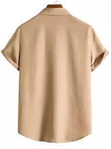 Manfinity Homme Men Single Breasted Satin Shirt - Khaki - View 2