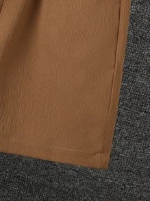 SHEIN Tween Boy Solid Pocket Patched Button Up Shirt & Shorts Without Tee - Coffee Brown - View 3