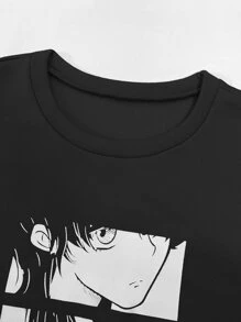 Claim Dot Loose Men's Japanese Character And Cartoon Graphic Thermal Lined Pullover - Black - View 6