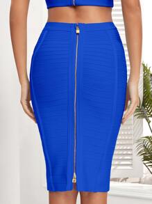 Zipper Back Bandage Pencil Skirt - Blue - View 1