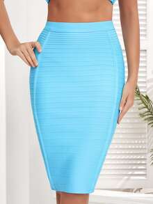 Zipper Back Bandage Pencil Skirt - Mint Blue - View 2