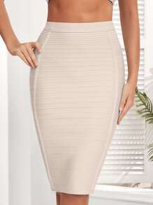 Zipper Back Bandage Pencil Skirt - Apricot - View 3