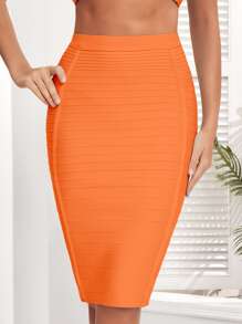 Zipper Back Bandage Pencil Skirt - Orange - View 2