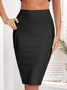 Zipper Back Bandage Pencil Skirt - Black - View 3