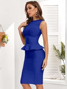 Zipper Back Bandage Pencil Skirt - Blue - View 3