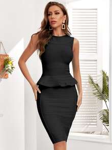 Zipper Back Bandage Pencil Skirt - Black - View 5