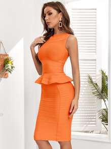 Zipper Back Bandage Pencil Skirt - Orange - View 4