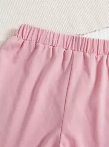 SHEIN 女孩愛心和字母圖案T恤和吊帶背心和短褲 - 藕粉色 - 查看 5