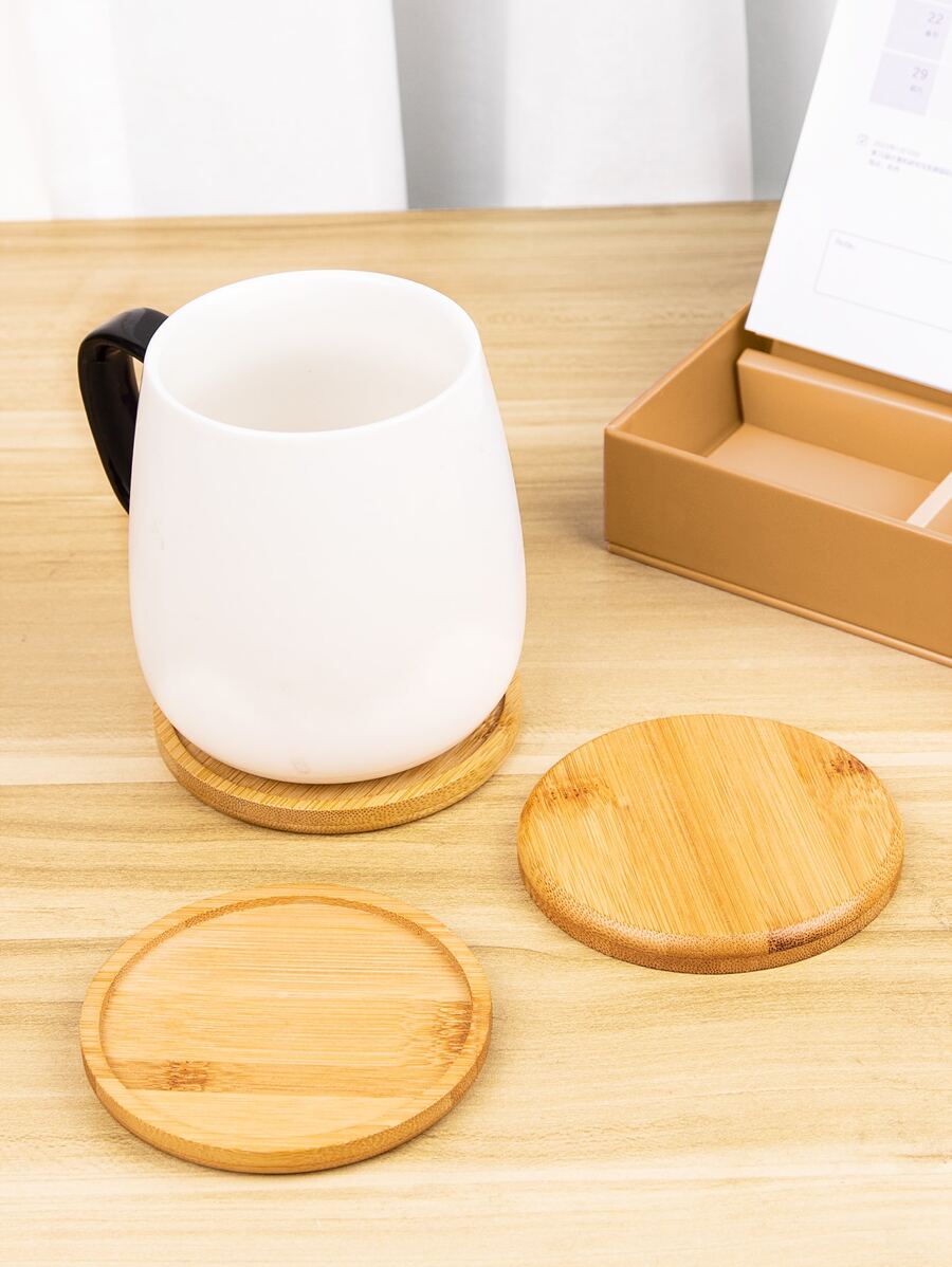 1入組圓形木頭杯墊 - 杏色 - 查看 1