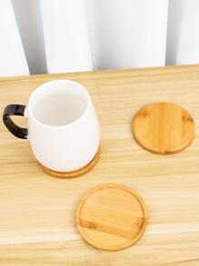 1入組圓形木頭杯墊 - 杏色 - 查看 2