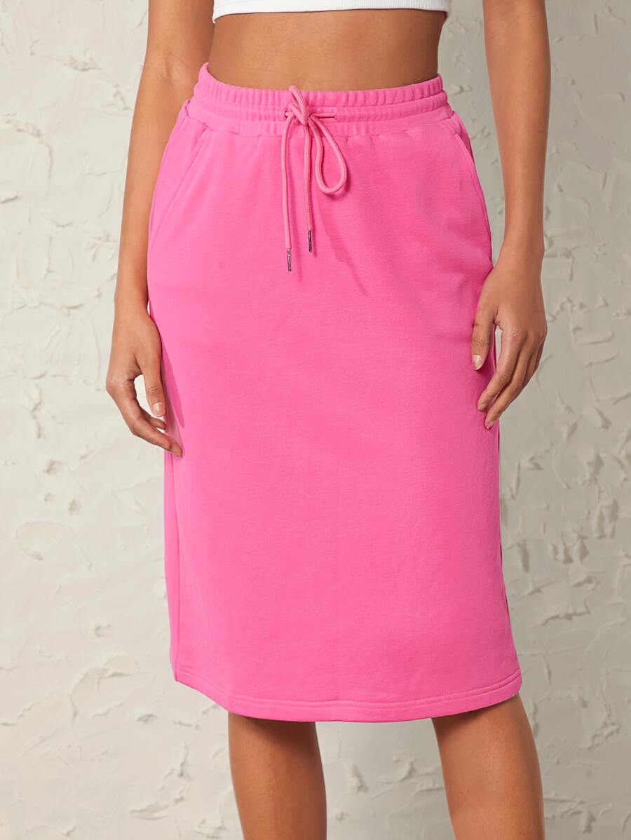 SHEIN BASICS Falda Sólida Con Cintura De Cordón - Rosa - Ver 1