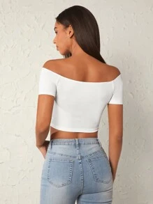 SHEIN BASICS Scoop Neck Solid Crop Tee - White - View 2