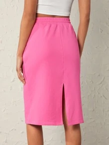 SHEIN BASICS Falda Sólida Con Cintura De Cordón - Rosa - Ver 5