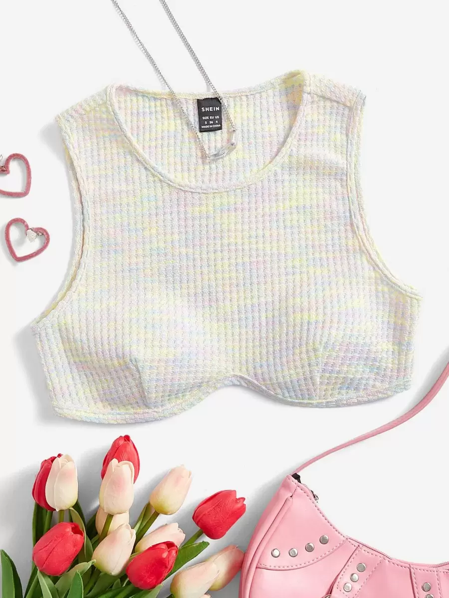 SHEIN EZwear Space Dye Crop Tank Top - Multicolor - View 1