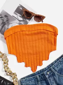 SHEIN EZwear Hanky Hem Crop Tube Top - Orange - View 1