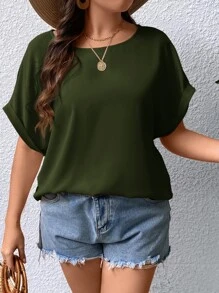 SHEIN LUNE Plus Batwing Sleeve Blouse - Army Green - View 1