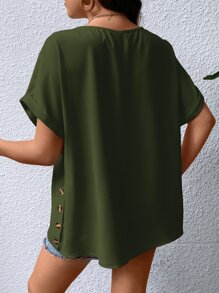 SHEIN LUNE Plus Batwing Sleeve Blouse - Army Green - View 2