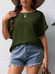 SHEIN LUNE Plus Batwing Sleeve Blouse - Army Green - View 4