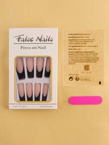 24 chiếc Móng tay giả hai tông màu mờ hình chữ nhật với 1 băng dính và 1 dũa móng tay - Nhiều màu - Xem 2