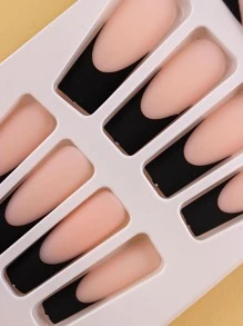 24 chiếc Móng tay giả hai tông màu mờ hình chữ nhật với 1 băng dính và 1 dũa móng tay - Nhiều màu - Xem 4