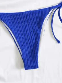 露背微三角形綁帶夏日沙灘比基尼套裝 - 寶藍色 - 查看 3