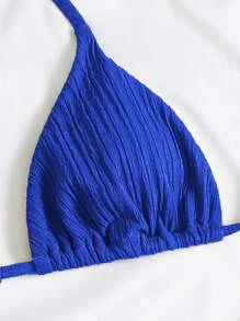 露背微三角形綁帶夏日沙灘比基尼套裝 - 寶藍色 - 查看 5