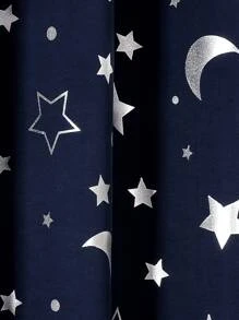 Moon & Star Pattern Single Panel Curtain, Cartoon Polyester Textured Blackout Curtain For Bedroom And Living Room, All Season - Navy Blue - View 4