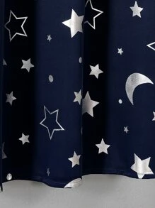 Moon & Star Pattern Single Panel Curtain, Cartoon Polyester Textured Blackout Curtain For Bedroom And Living Room, All Season - Navy Blue - View 5