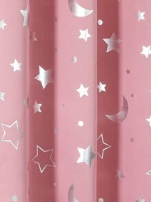 星月圖案滌綸單片遮光窗簾適用於臥室客廳 - 粉色 - 查看 4