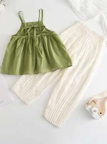 meninas pequenas Peplum cami top bordado de ilhós & calças - Multicolorido - Ver 2