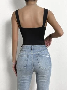 Allurite Cut Out Ruched Front Cami Bodysuit - Black - View 2