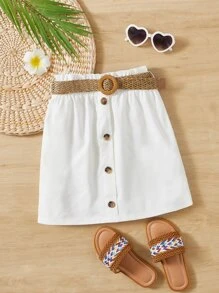 SHEIN Girls Button Front Belted Skirt - White - View 1