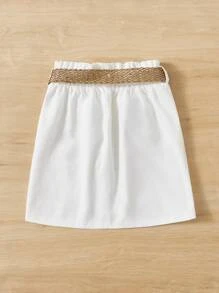 SHEIN Girls Button Front Belted Skirt - White - View 2
