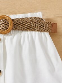 SHEIN Girls Button Front Belted Skirt - White - View 3