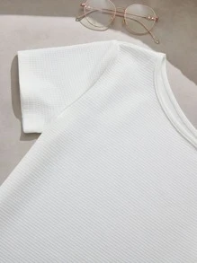 SHEIN Girls Solid Asymmetrical Neck Tee - White - View 3