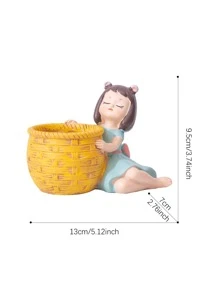 1個樹脂花盆,可愛女孩造型,創意裝飾擺件 - 彩色 - 查看 6