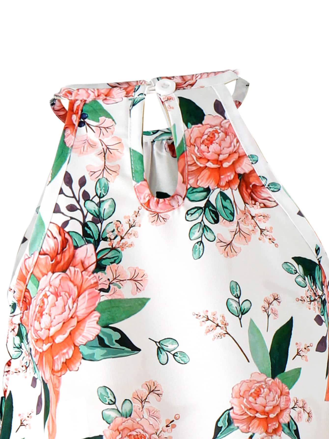 SHEIN Young Girl Floral Print Halter Top & Pants Summer Holiday - White - View 3