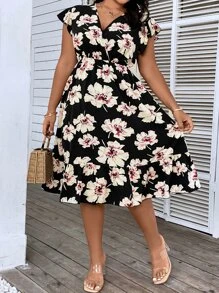 Breezaya Đầm Plus Size Viên lá sen Trọn gói Hoa Boho - Nhiều màu - Xem 5