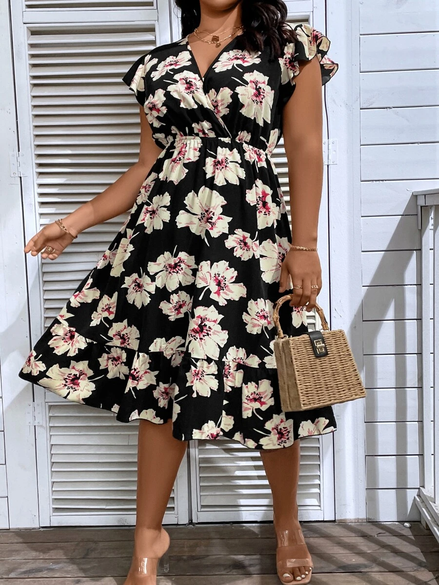 Breezaya Đầm Plus Size Viên lá sen Trọn gói Hoa Boho - Nhiều màu - Xem 1