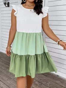 Breezaya Vestido smock de color combinado ribete con fruncido - Multicolor - Ver 4