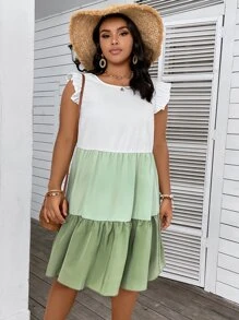 Breezaya Vestido smock de color combinado ribete con fruncido - Multicolor - Ver 6