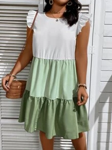 Breezaya Vestido smock de color combinado ribete con fruncido - Multicolor - Ver 8