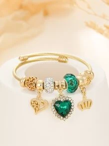 Rhinestone trái tim Charm Bangle - Nhiều màu - Xem 1