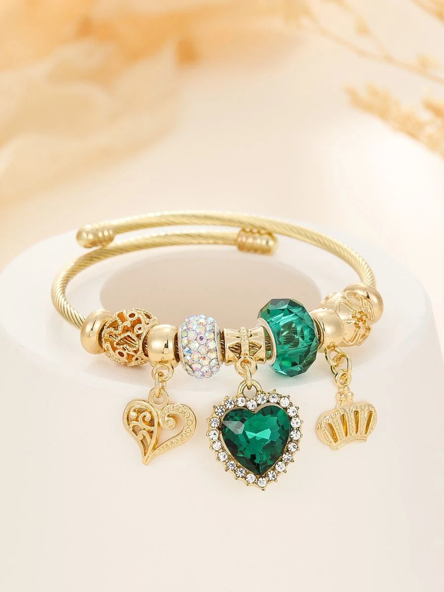 Rhinestone trái tim Charm Bangle - Nhiều màu - Xem 1