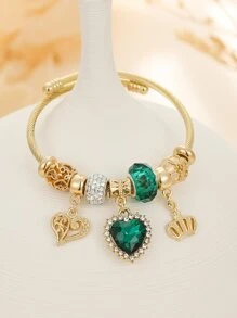 Rhinestone trái tim Charm Bangle - Nhiều màu - Xem 2