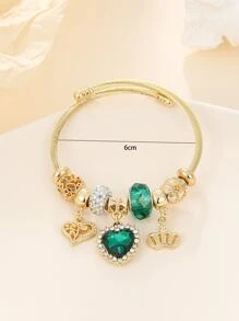 Rhinestone trái tim Charm Bangle - Nhiều màu - Xem 3