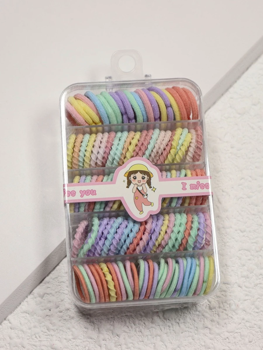 100 piezas de bandas elásticas de colores para el pelo/Sostenedores de cola de caballo - Multicolor - Ver 1