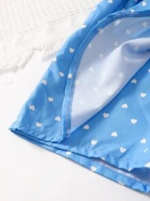 SHEIN Jumpsuit bé gái Bất đối xứng Tim Tất cả trên in Giải trí - Màu xanh lam - Xem 4