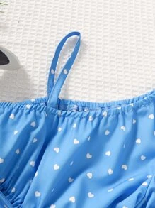 SHEIN Jumpsuit bé gái Bất đối xứng Tim Tất cả trên in Giải trí - Màu xanh lam - Xem 5