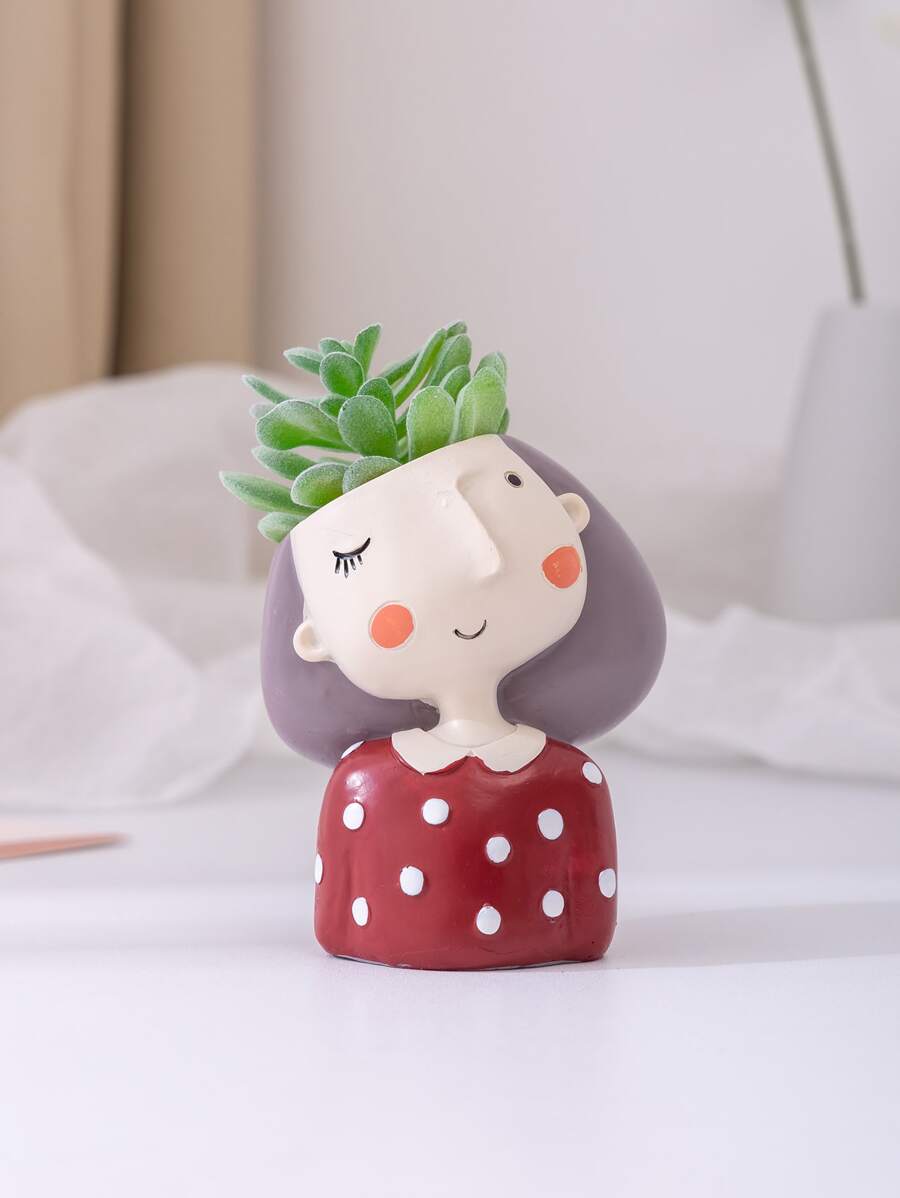 1pc Resin Flowerpot With Cute Girl Shape, Home Decoration, Pencil Holder, Storage Container - Multicolor - View 1